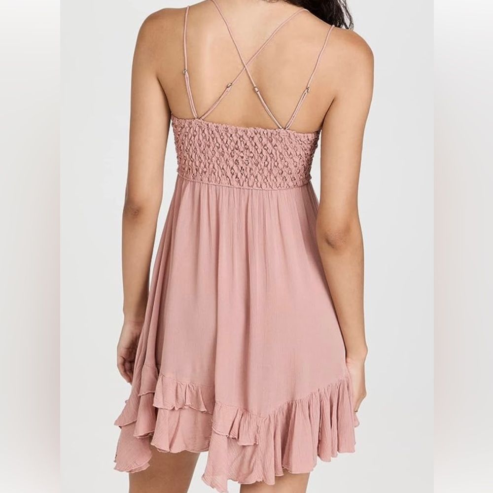 Free People Adella Slip Mini Dress Boho Crochet Rose Sz S, NWT - Picture 3 of 8